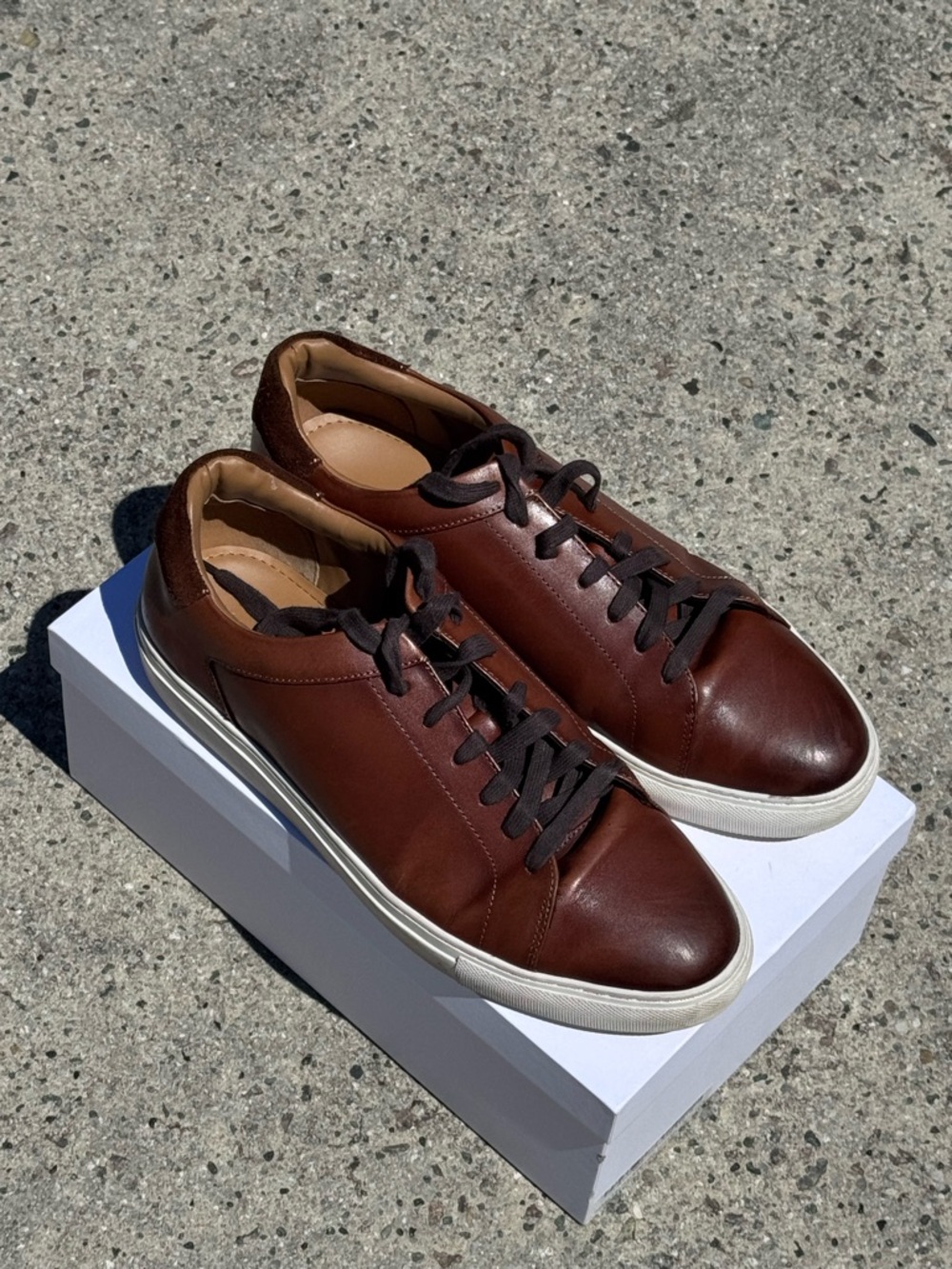 Nordstrom Men's Brown Leather Low-Top Sneakers with White Sole